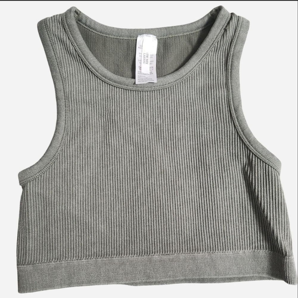 Ribbed Green/gray Crop Top